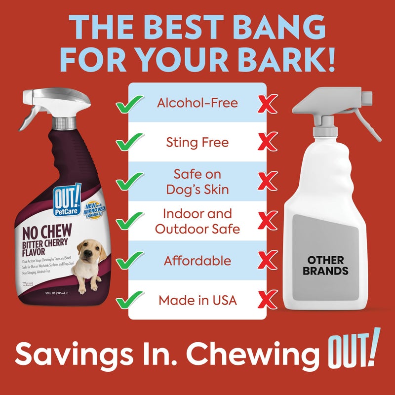 OUT! رعاية الحيوانات الأليفة رذاذ مرير بنكهة الكرز، تدريب الجراء، رذاذ عدم المضغ للكلاب، تدريب الكلاب لتثبيط اللعق والمضغ، غير ملون، تصحيح السلوك، أساسيات الجراء، 32 أونصة - Image 2